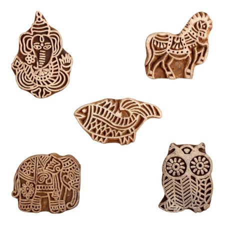 Set of 5 Piece New Mix Wooden Printing Block